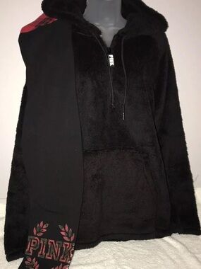 Victoria Secret Pink Teddy Half Zip Pullover Hoodie Leggings Set L